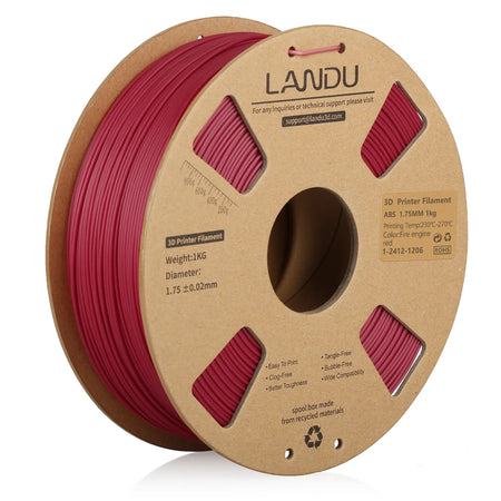 LANDU Fire Engine Red ABS 3D printer filament 1.75mm 1kg on an eco-friendly cardboard spool for FDM 3D printing.