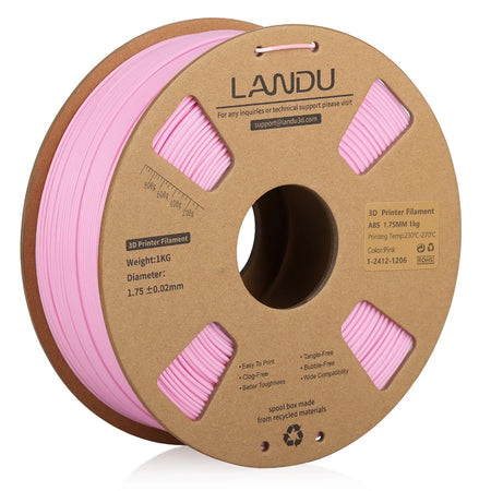 LANDU Pink ABS 3D printer filament 1.75mm 1kg on an eco-friendly cardboard spool for FDM 3D printing.