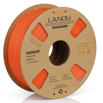 LANDU Orange ABS+ 3D printer filament 1kg cardboard spool, delivering high toughness and stable printing performance.