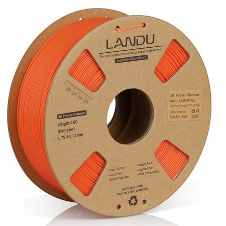 LANDU Orange ABS+ 3D printer filament 1kg cardboard spool, delivering high toughness and stable printing performance.
