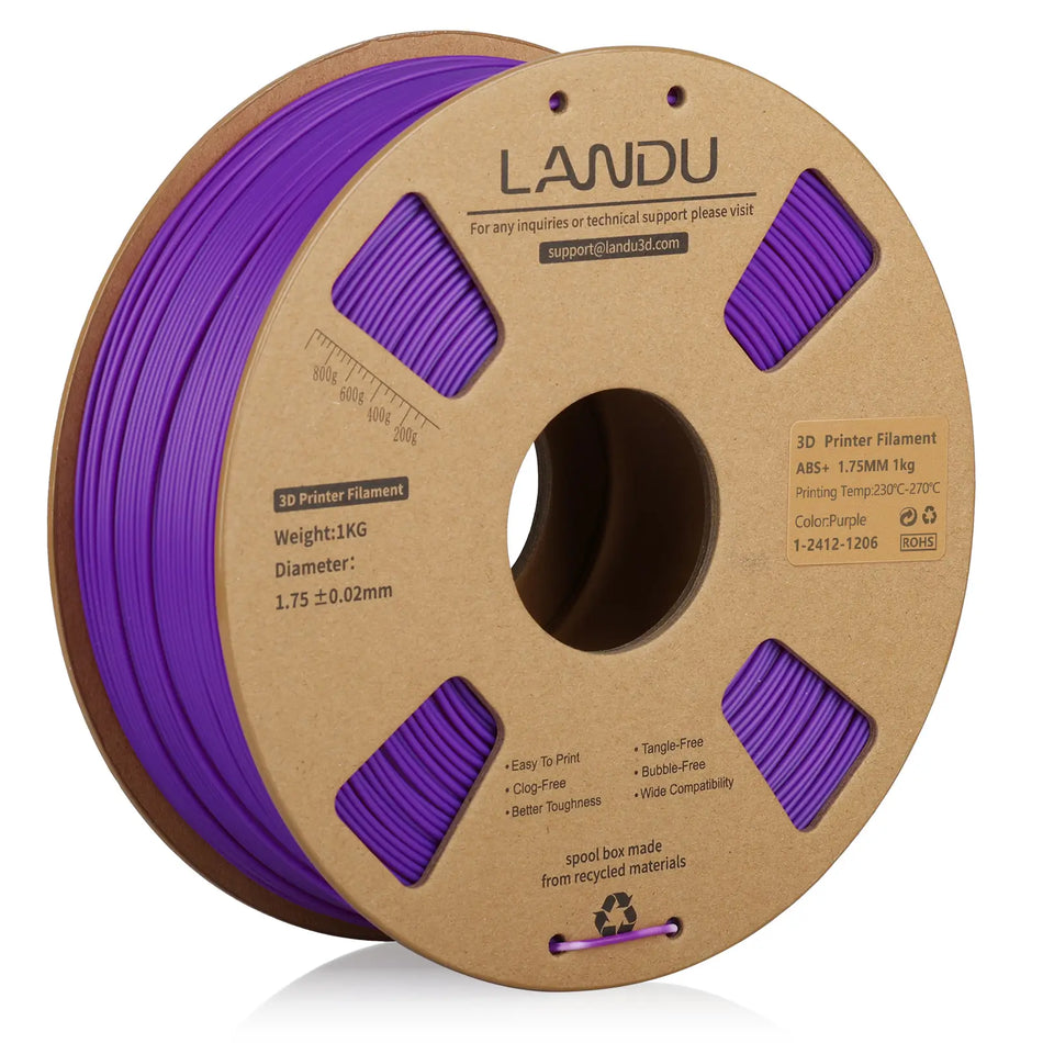 LANDU Purple ABS+ 3D printer filament 1kg cardboard spool, suitable for durable, engineering-grade 3D printing applications.