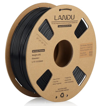 LANDU Black Hyper PLA Plus 3D printer filament 1kg spool featuring neat winding and clog-free extrusion.