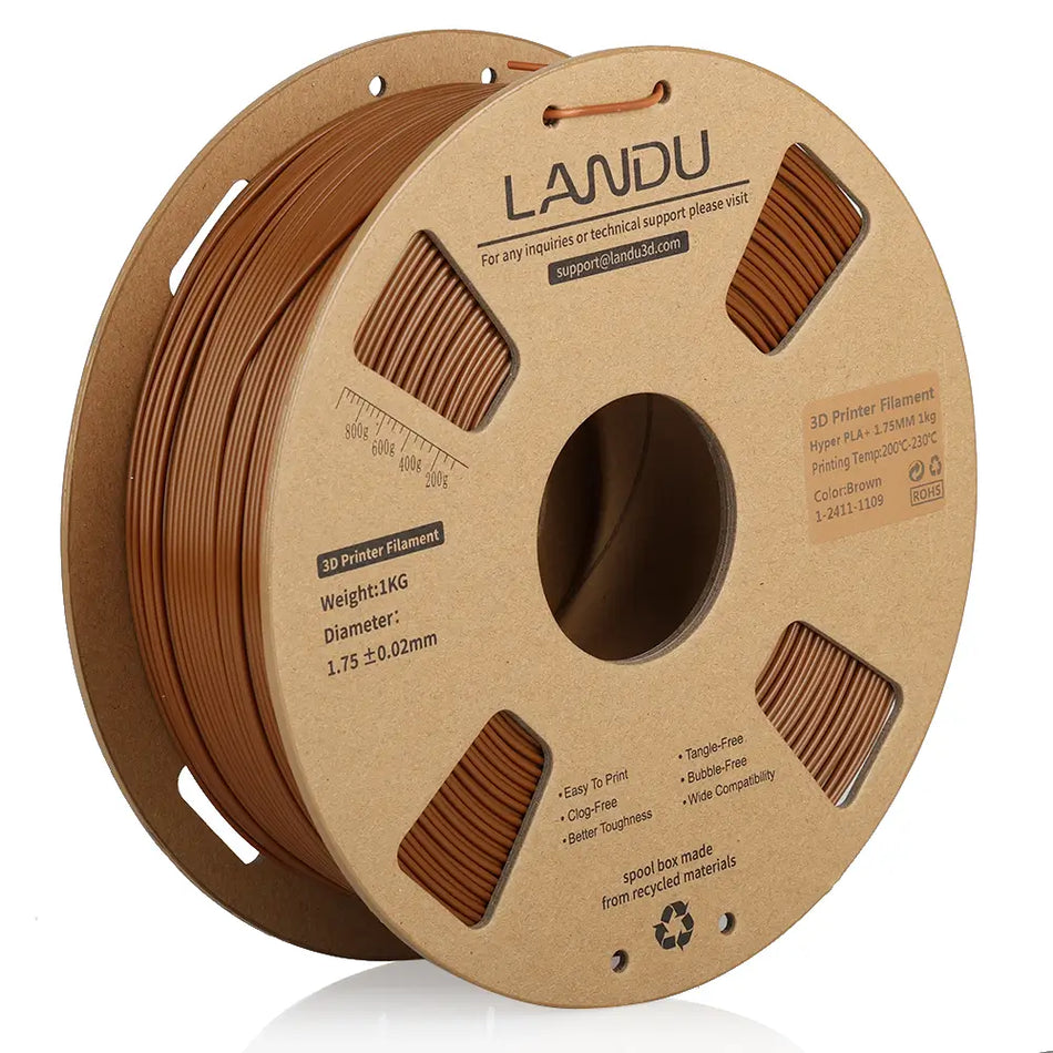 LANDU Brown Hyper PLA Plus 3D printer filament 1kg spool designed for fast and smooth FDM 3D printing.
