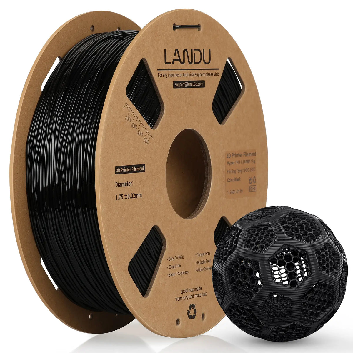 hyper-tpu-95a-flexible-filament-landu-black-1.75mm-1kg-front-view