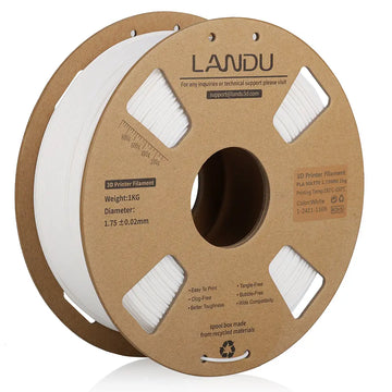 LANDU Matte White PLA 3D printer filament 1kg spool offering a clean pure finish for display or post-processing painting.