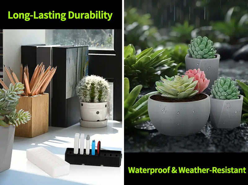 3D printed desk organizers and outdoor planters demonstrating the waterproof and weather resistant durability of LANDU PETG filament.