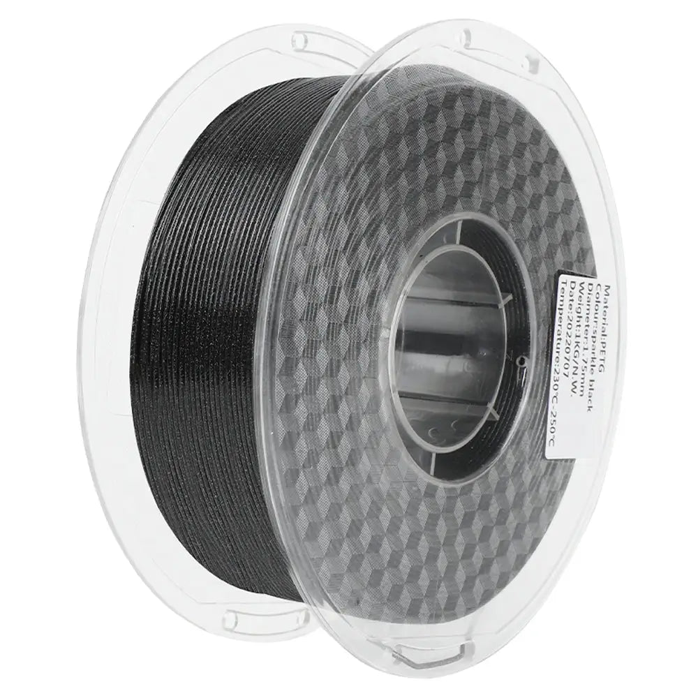LANDU Sparkling Black PETG 3D printer filament 1kg transparent spool for printing high-quality metallic finish models.
