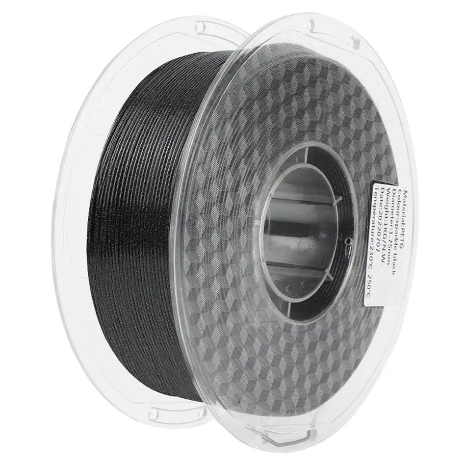 LANDU Sparkling Black PETG 3D printer filament 1kg transparent spool for printing high-quality metallic finish models.