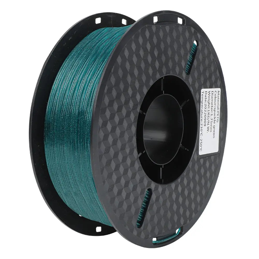 LANDU Sparkling Green PETG 3D printer filament 1kg spool showcasing a deep emerald glitter effect.