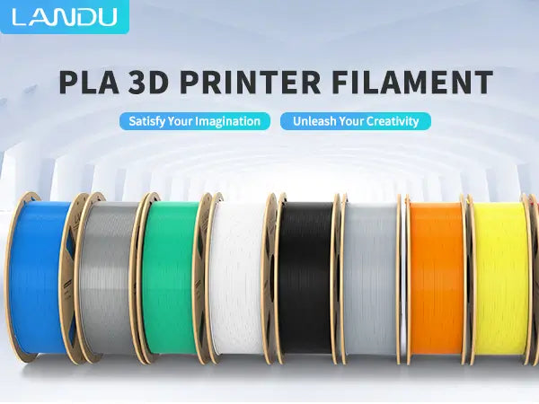 A colorful array of LANDU PLA 3D printer filament spools showcasing various vibrant color options to unleash creativity.