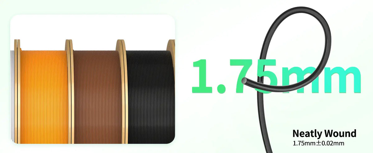 LANDU Rapid PETG filament demonstrating a neatly wound spool and a flexible strand tied in a knot with precise 1.75mm dimensional accuracy.