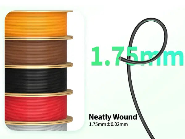 LANDU Rapid PETG filament demonstrating a neatly wound spool and a flexible strand tied in a knot with precise 1.75mm dimensional accuracy.
