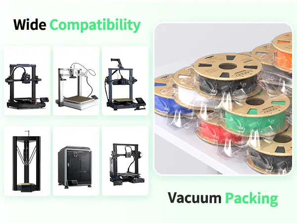 LANDU Rapid PETG filament vacuum packed spools demonstrating wide compatibility with various FDM 3D printers on the market.