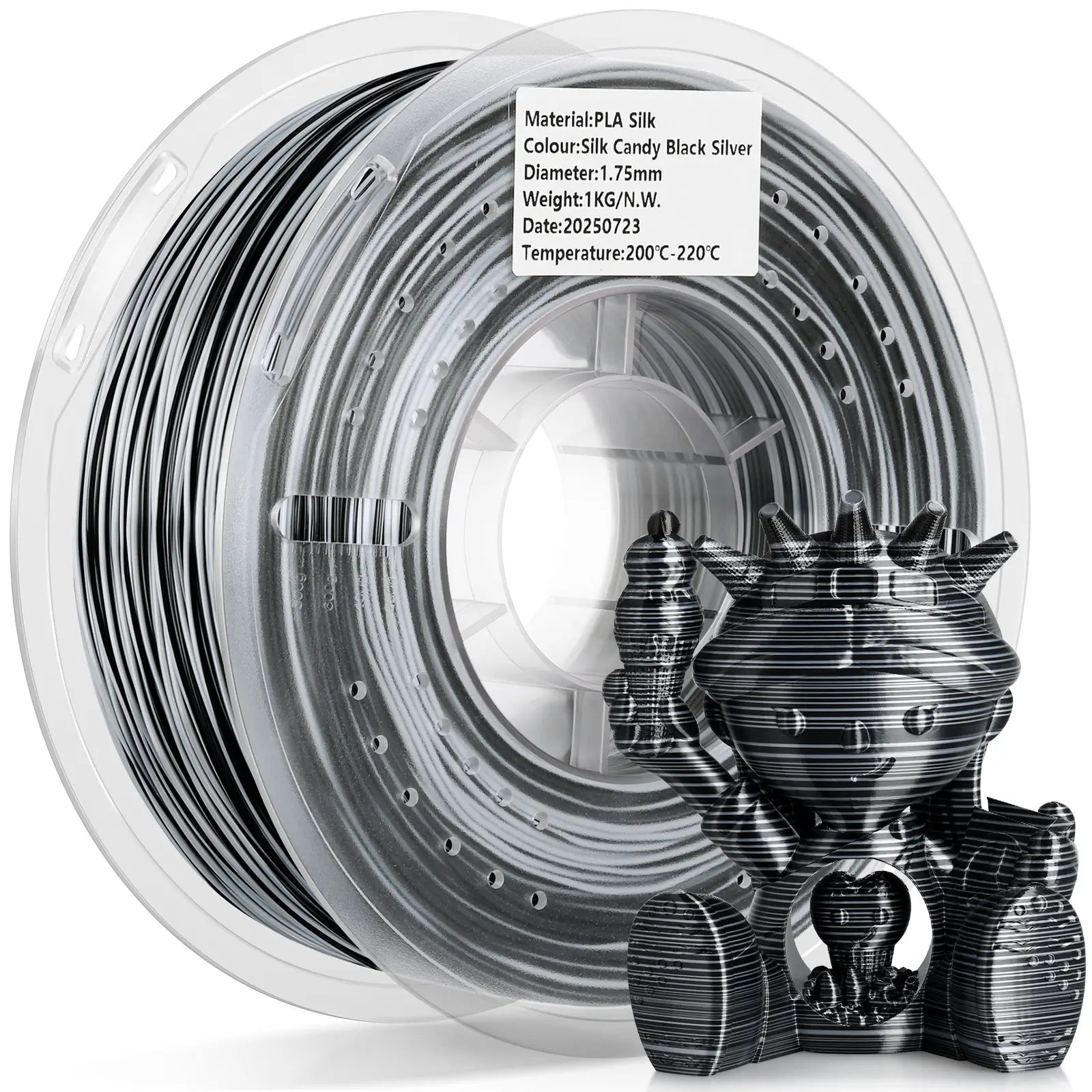 silk-pla-candy-filament-landu-black-silver-1.75mm-1kg-front-view